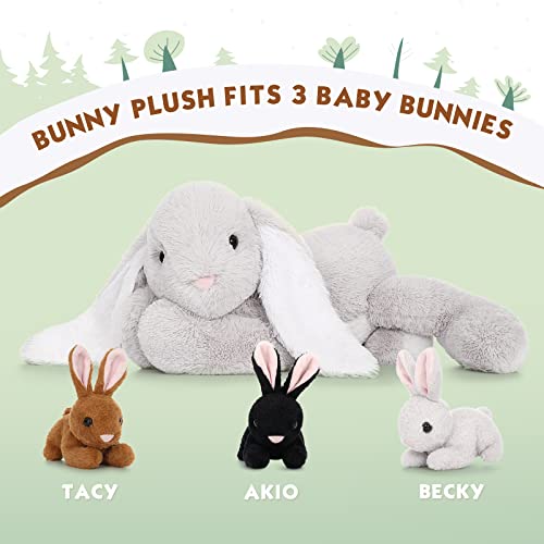 MorisMos groß hase plüschtier Kuscheltier XXL, 60cm lang Riesen Hase Kaninchen mit 3 Baby Bunny, Weich Plüschhase Stofftier Puppe, Geburtstag Weihnachten Geschenk Kinder Jungen Mädchen