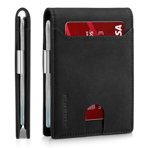 RUNBOX Slim Wallets for Men - Leather Money Clip Mens Wallet - RFID Blocking Front Pocket Bifold Wallet - Thin Credit Card Holder with Gift Box