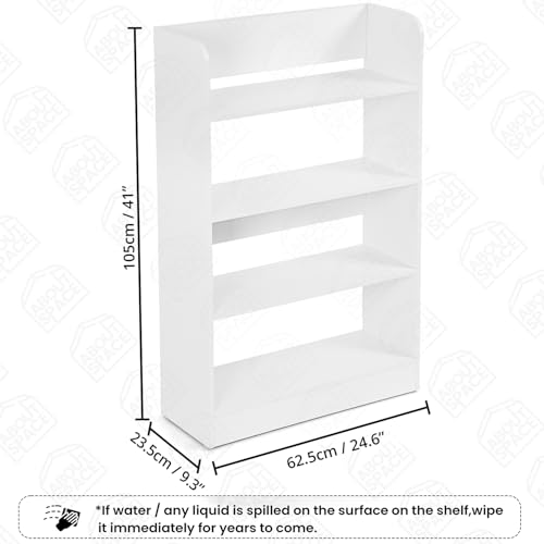 Image of ABOUT SPACE Bookshelf for Home - 4 Tier Books Rack for Study Room Multipurpose Open Shelf for Home, Office, School Engineered Wood Book Organizer Shelf (White - L 62.5 x B 23.5 x H 105 cm)