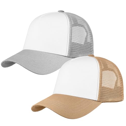 Image of Falari 5-Panel Mesh Baseball Cap, Trucker Hat, Structured Plain Design, Cotton, Adjustable Size