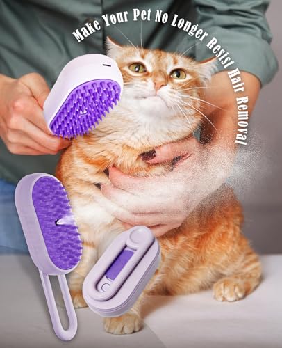 Image of Cat Steam Brush for Shedding - 3 in 1 Pet Steam Brush for Dogs and Cats - Adjustable Dog Steamy Brushes for Grooming and Massage, Removing Tangled and Loose Hair (Purple)