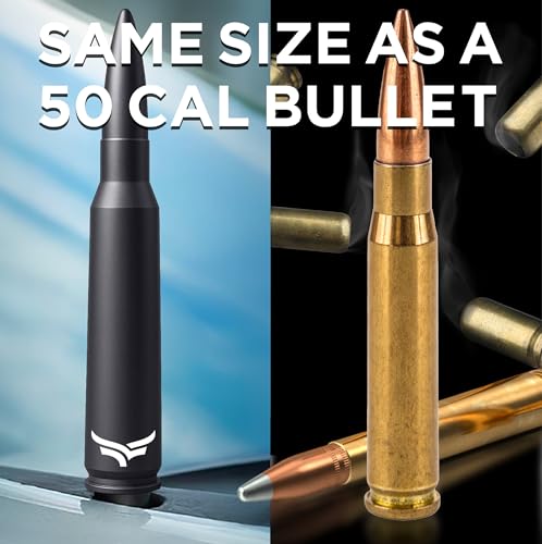 Image of EcoAuto 50 Cal Bullet Antenna for Ford F150 F250 F350 & Dodge Ram & Ford Raptor Bronco - Instantly Upgrade Your Truck Look with F150 Antenna - Anti-Theft Antenna Topper - Matte Black Bullet Antenna