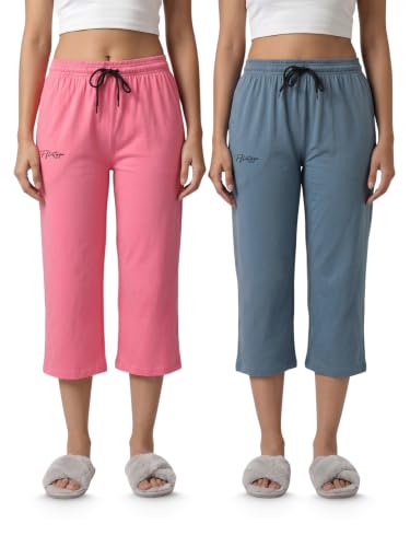 Image of Fflirtygo Women's Cotton Plain Calf Length Capri | Nightwear Short Pyjama | 3 /4th Solid Pyjama Pant | Regular Fit Casual & Lounge Wear Capri Combo (Pack of 2)