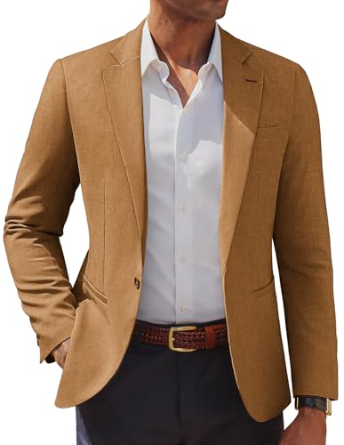 PJ PAUL JONES Men Formal Blazer Lightweight Sport Coat One Button Suit Jackets Western Dress Suit Coffee Brown