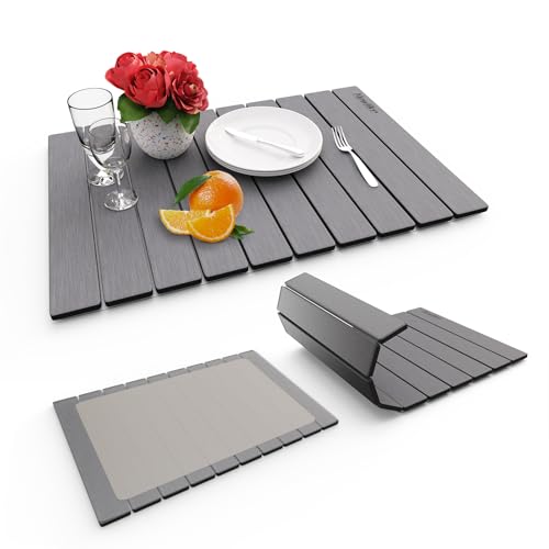 HotFox Dish Drying Mat for Kitchen Counter – Quick Dry Stone Drying Mat, Foldable Diatomaceous Earth Pad, Non-Slip Kitchen Sink Drying Mat, Large Fast Drying Stone Mat for Dishes, Coffee Maker, Grey