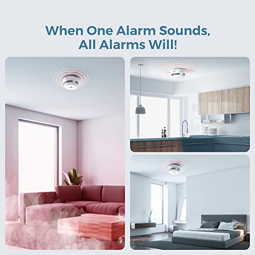 Image of AEGISLINK Interlinked Smoke Detector, Smoke Alarm with Replaceable Battery, Wireless Interconnected Smoke Alarm, S-RF500 (RF Interlinked, 6-Pack)