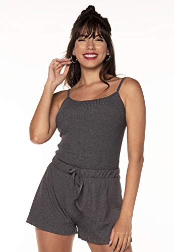 Conjunto Salvatore Comfy Com Regata Alcinha e Short Canelado (G, Grafite)