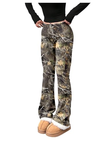 SHENHE Womens Fold Over Flare Leggings High Waisted Bootcut Gym Workout Yoga Pants Camo Green Large