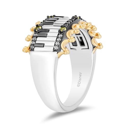 Jewelili Enchanted Disney Fine Jewelry 'Princess and Frog Anniversary' Special Black Rhodium Over Sterling Silver and 10K Yellow Gold with 1/8 CTTW Diamonds and Peridot Princess and the Frog 15th Anniversary Tiana Ring3