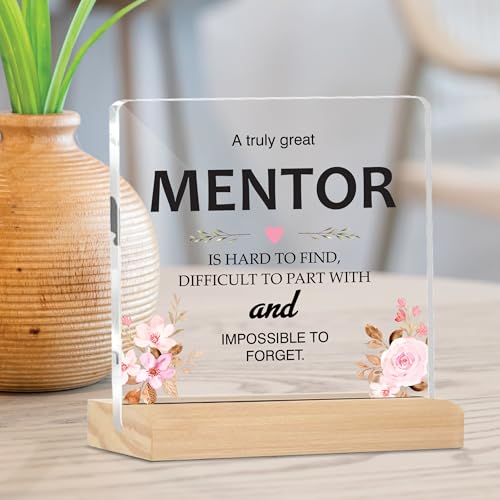 Image of Giftplease Mentor Plaque with Wooden Stand Personalized Gift for Mentor, Coach, Teacher, Appreciation Keepsake, Clear Desk Decor, Inspirational Thank You Gift, Office Table Display MP 69
