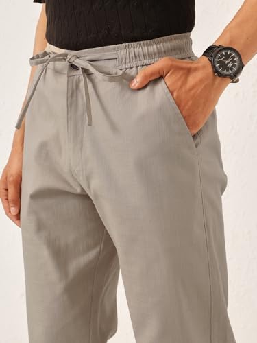 Image of Majestic Man Men's Premium Linen Blend Pants | Lightweight Fabric | Elastic Waist with Drawstring | Regular Fit | Side, Back Pockets | Perfect for Casual, Holidays & Travel