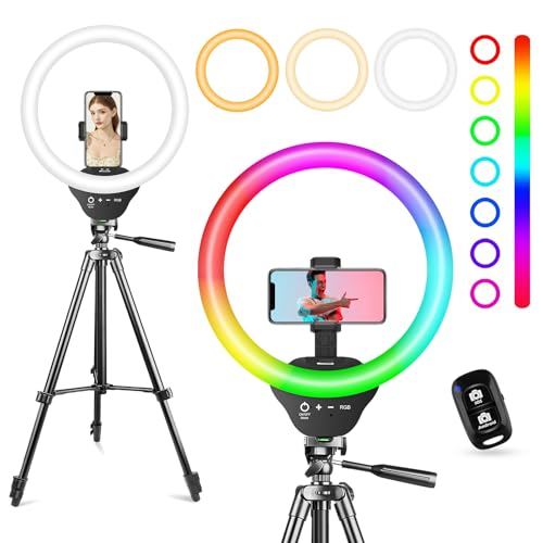 Sensyne 10 RGB Ring Light with 50 Extendable Tripod Stand Circle Lights with Phone Holder for Live Stream/Makeup/YouTube Video/TikTok Compatible with All Phones