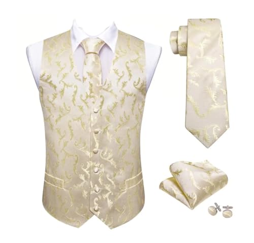 Men's Formal Groomsmen Waistcoat Set with Tie Pocket Square and Cufflinks Combo