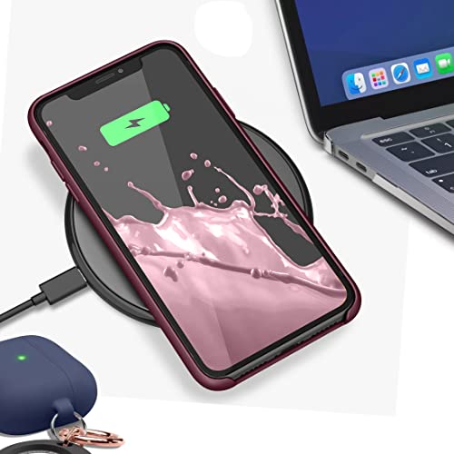 Image of VONZEE Microfiber Logo Cut Compatible for iPhone 11 Case Liquid Silicone Cases Non-Slip Full Body 4 Layer Protectives Shockproof Back with High Raised Camera Lips Wine red