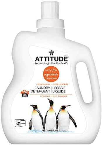 ATTITUDE Liquid Laundry Detergent, Plant- and Mineral-Based Ingredients Formula, HE, Vegan and Cruelty-free, Citrus Zest, 36 Loads, 60.8 Fl Oz,12072