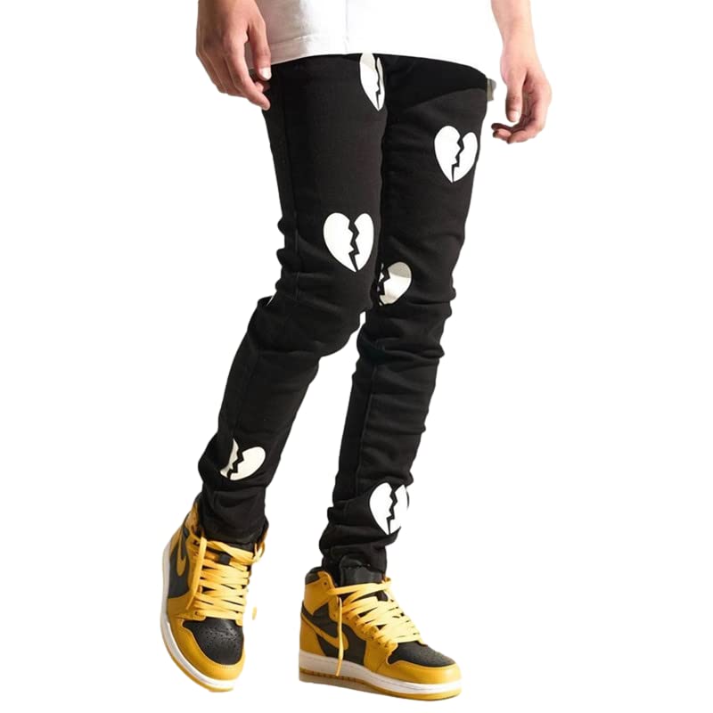 Mens Skinny Fit Straight Leg Jeans, Slim-Fit Stretch Printed Men's Jeans