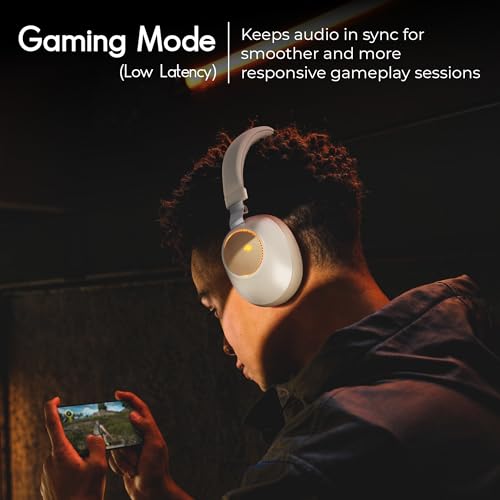 Image of Zebronics Duke (2026 Upgrade) Wireless Headphone, BT v5.3, Upto 60 hrs Playback, 40mm Drivers, Deep Bass, ENC, Gaming Mode, Dual Pairing, LED Lights, Media /Volume Control, Call Function (Beige)