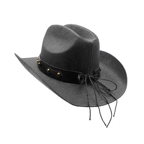 Image of Straw Cowboy Hat for Men Cowgirl Hats Women Wide Brim Beach Sun Hat Western Summer Hats
