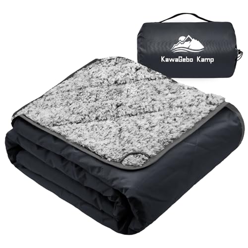 KawaGebo Kamp Sherpa Warm Outdoor Camping Blanket - Waterproof Stadium Blanket for Cold Weather, Camp, Sports Mom and Concert - Camping Quilt