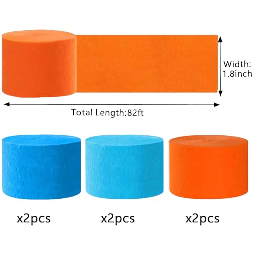 Image of Blue and Orange Crepe Paper Streamers - 6 Rolls Party Streamers for Birthday Blue Orange Party Decorations