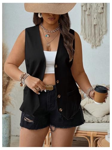 GORGLITTER Women's Plus Size Sleeveless Blazer Vest Tops Button Down Deep V Neck Open Front Blazer Jacket Office Work Trendy4