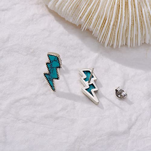 Western Turquoise Lightning Bolt Stud Earrings Sterling Silver Turquoise Boho Vintage Earrings Jewelry for Women3