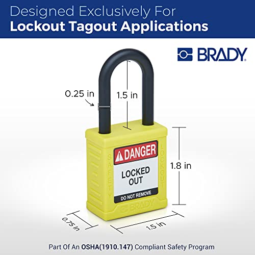 Image of Brady Safety Lockout Padlock Sets - 6 Pack - Yellow - Keyed Alike Safety Lockout Padlocks - 1 Key Per Lock - SDPL-YLW-38PL-KA6