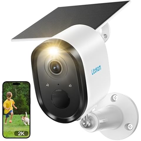 litokam Security Cameras Wireless Outdoor, 2K Solar Battery Powered WiFi Surveillance Indoor Cameras for Home Security AI Motion Detection, Color Night Vision, Spotlight & Siren, Waterproof, Cloud/SD Cover