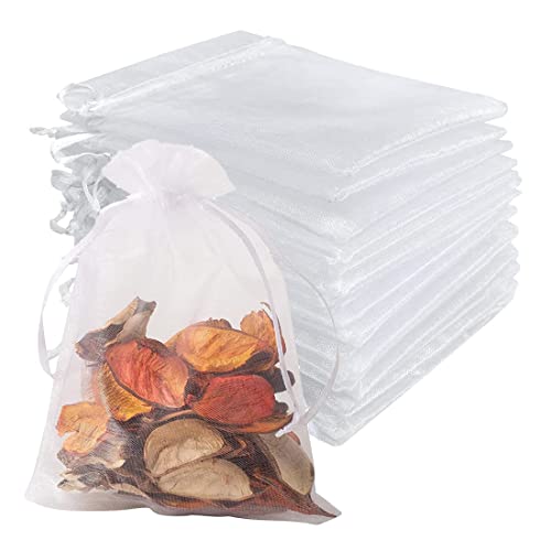 オーガンジー巾着袋 ギフトバッグ ラッピング袋 20枚 17*23cm 小 プレゼント袋 可愛い 透明 誕生日 結婚式 ウェディング プチギフト 小物収納 ホワイト