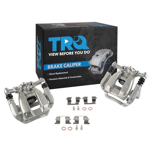 Image of TRQ Rear Brake Caliper Set Zinc Coated Brackets Hardware Compatible with 2017-2019 Buick LaCrosse 2016-2018 Chevrolet Malibu 2018-2020 Equinox 2018-2021 GMC Terrain