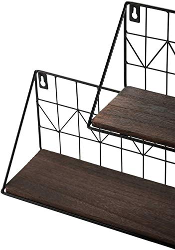 Mkouo wandgemonteerde drijvende planken set van 2 rustieke metalen draad opslag planken - Image 7