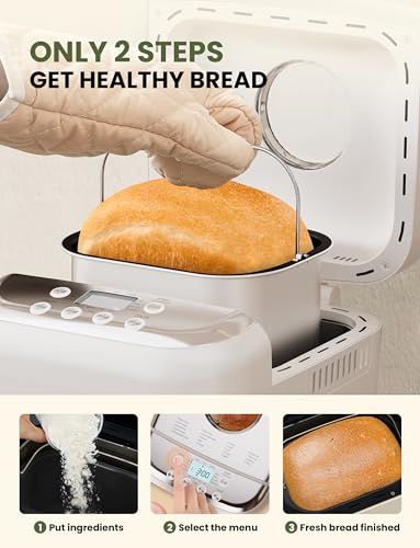 Bread Maker, 2.2LB 16-in-1 Bread Machine, Automatic Bread Maker Machine with Nonstick Ceramic Pan & 15H Timer & 1H Keep Warm for Beginner, Breadmaker with Gluten-Free, French, Yogurt, Recipe image 3