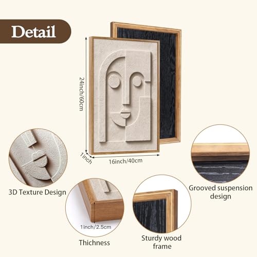 Image of CHDITB 3D Small Geometric Face Wall Art, Neutral Earth Tone Relief Decor