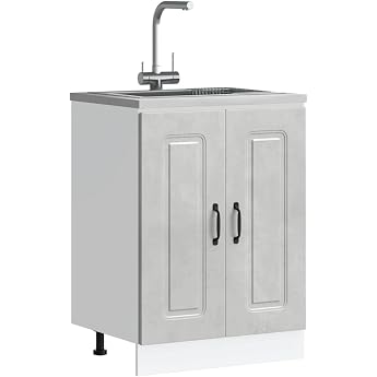 Myheimly Kitchen Cupboard Kitchen Cabinet Kitchen Cabinet Cabinet for Kitchen Kitchen Cabinet Wall Cabinet Wood Composite Kitchen Cabinet Concrete Grey Sink Cabinet 60 x 46 x 81.5 cm