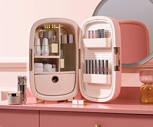 Image of Cooluli Beauty 12L Makeup Fridge - Pink Mini Fridge for Skin Care Accessories, Cosmetics and Facial Masks Storage - Interior LED Lights - for Women & Teen Girls Room
