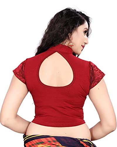 Image of Women's Cotton Short Sleeve Classic Blouse (SC-111-MAROON- Maroon 34)