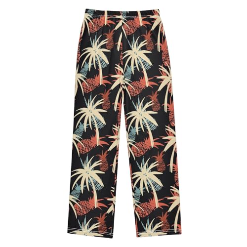ZZXXB Palm Tree Pineapple Boys Long Pants Soft Trousers Elastic Waist Kids Lounge Bottoms with Pockets S-XL