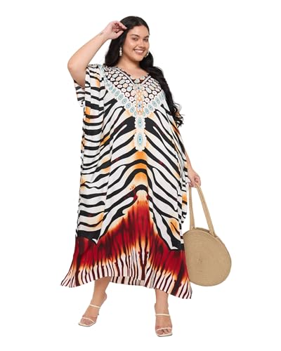 Image of Gypsie Blu Women Plus Size Kaftan Dress Beach Cover Up Maxi Dresses for Women, V-Neck Kimono Sleeve 1X-3X