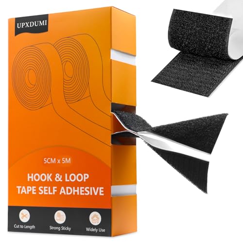 UPXDUMI 2 inch x 16 ft Hook and Loop Strips with Adhesive, Multipurpose Sticky Back Strip Heavy Duty, Strong Double Sided Fasteners Tape Roll for Outdoor Indoor Industrial Home Office Fabric, Black