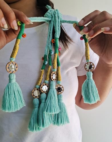 Image of Zippy Flora Handmade Boho Parandi / Paranda Traditional Hair Accessory for Women & Girls | Ethnic Braided Hair Tassels, Choti Hair Extension, Decorative Braid Jewelry for Festive & Wedding Hairstyles (Neelima Turquoise Blue)