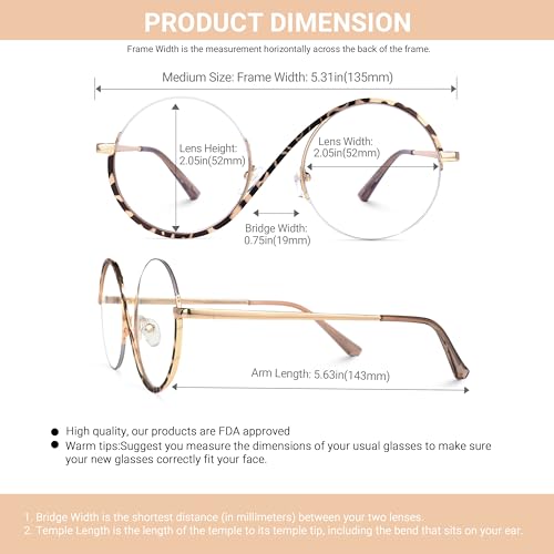 Image of VOOGLAM Glasses for Women Round Clear Lens Frame Manley