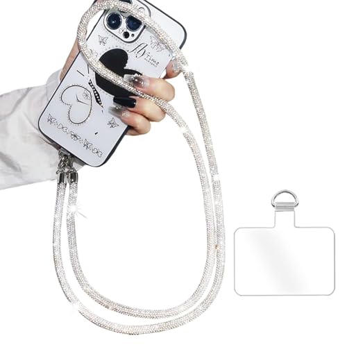 Heanvmyss Cadena Cordón para Teléfono Móvil Universal,Cadena para el Cuello con Brillantes para Colgar,Cordón Cruzado de Diamantes de Imitación para la Mayoría de los Teléfonos Inteligentes
