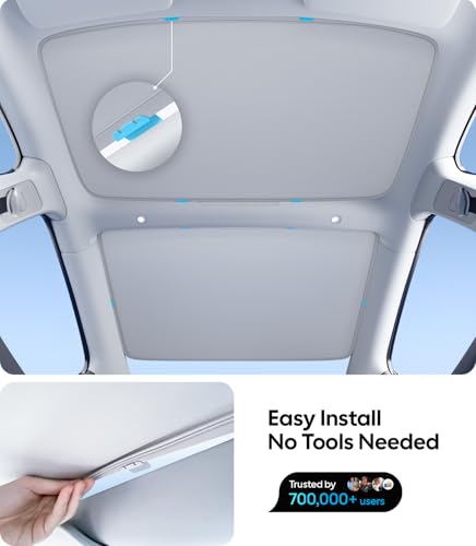 Image of Wigoo Tesla Model 3 Sunshade Roof [Never Sag, Nano Ice-Crystal Coatings] 3-Gen Heat Insulation Glass Roof Sun Shade, Accessories for Tesla Model 3 2020~2026 Highland, Interior Gray
