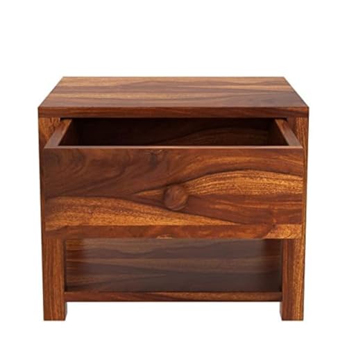 Image of Sheesham Wood Side Tables with 1 Drawers | Side Table | End Table for Living Room, Bedroom | Wooden Side Table | Night Stand Table for Bedroom | Natural Finish