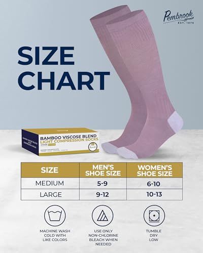Pembrook Bamboo Viscose Light Compression Socks - 3 Pairs | 8-15 mmhg Compression Socks | Knee High Comfort Support Socks