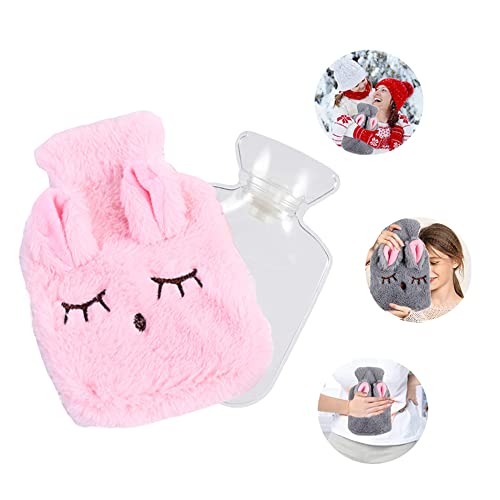 TDCQ Hot Water Bottle,Botellas de Agua Caliente con Fundas Tejidas,Bolsas de Agua Caliente Animales,Botella de Agua Caliente de Felpa,Bolsa de Agua Caliente,Bolsas de Agua (Rosado)