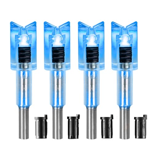 DEEPOWER Crossbow Lighted Nock with ON/Off Switch 4 Pack with .285”/.297”/.300”/.305” Bushings LED Nock Universal Fit for Bolts (Blue)
