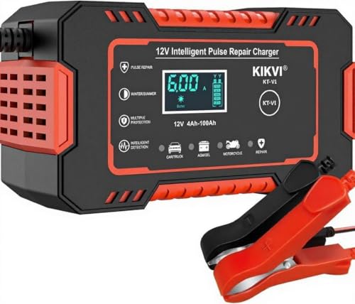 Image of Car Battery Charger, 12V 6A Smart Battery Trickle Charger Automotive 12V Battery Maintainer Desulfator with Temperature Compensation for Car Truck Motorcycle, Lead Acid Batteries