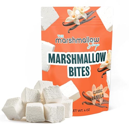The Marshmallow Shop Marshmallow Bites – Gourmet Fluffy Sweet Marshmallows, Assorted Flavors Candy Snack, Dessert Topping & Party Favors, Perfect for Baking & Treats (Classic Vanilla)
