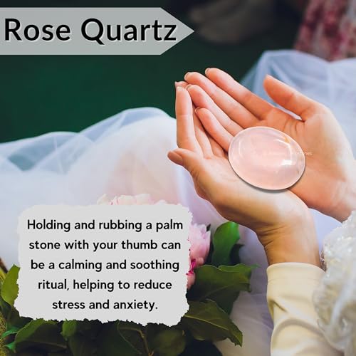 Image of Amazing Gemstone Rose Quartz Crystals and Healing Stones - Large Palm Stone Crystals Piedra - Crystal for Good Luck, Balanced Positive Energy, Meditation, Unique Stocking Stuffers Gifts for Women, Men